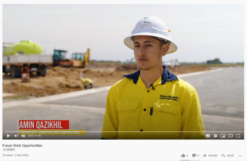 A snippet from a Youtube video featuring young construction workers